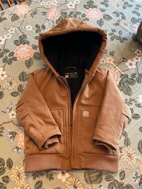 Carhartt Brown Hooded Work Coat with Black Lining